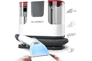 Upholstery Carpet Cleaner, MUJERBAY® 12Kpa Portable Spot and Stain Cleaner, Easy Move with Universal Wheels & Handle, 1.18-inch Deep Cleaning Machine for Couch, Stairs, Car and Pet Messes. Red