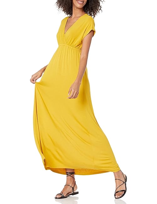 Amazon Essentials Women's Waisted Maxi Dress (Available in Plus Size), Dark Yellow, Large