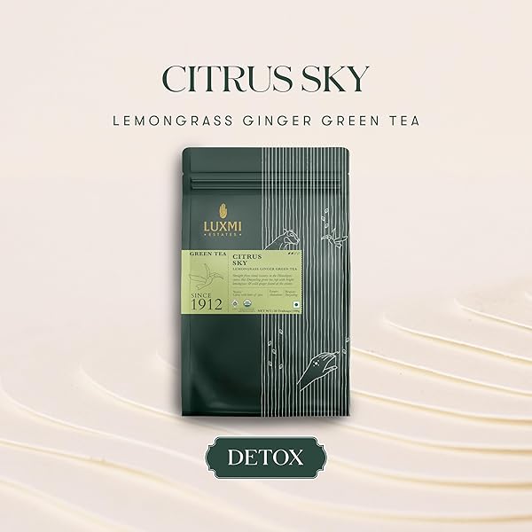 LUXMI ESTATES CITRUS SKY LEMONGRASS GINGER GREEN TEA 50 TEA BAGS (100G) PACK | CERTIFIED ORGANIC DARJEELING GREEN TEA | NATURAL LEMON BALM TEA – CALMING, SUPPORTS DIGESTION | 50 CUPS BULK PACK