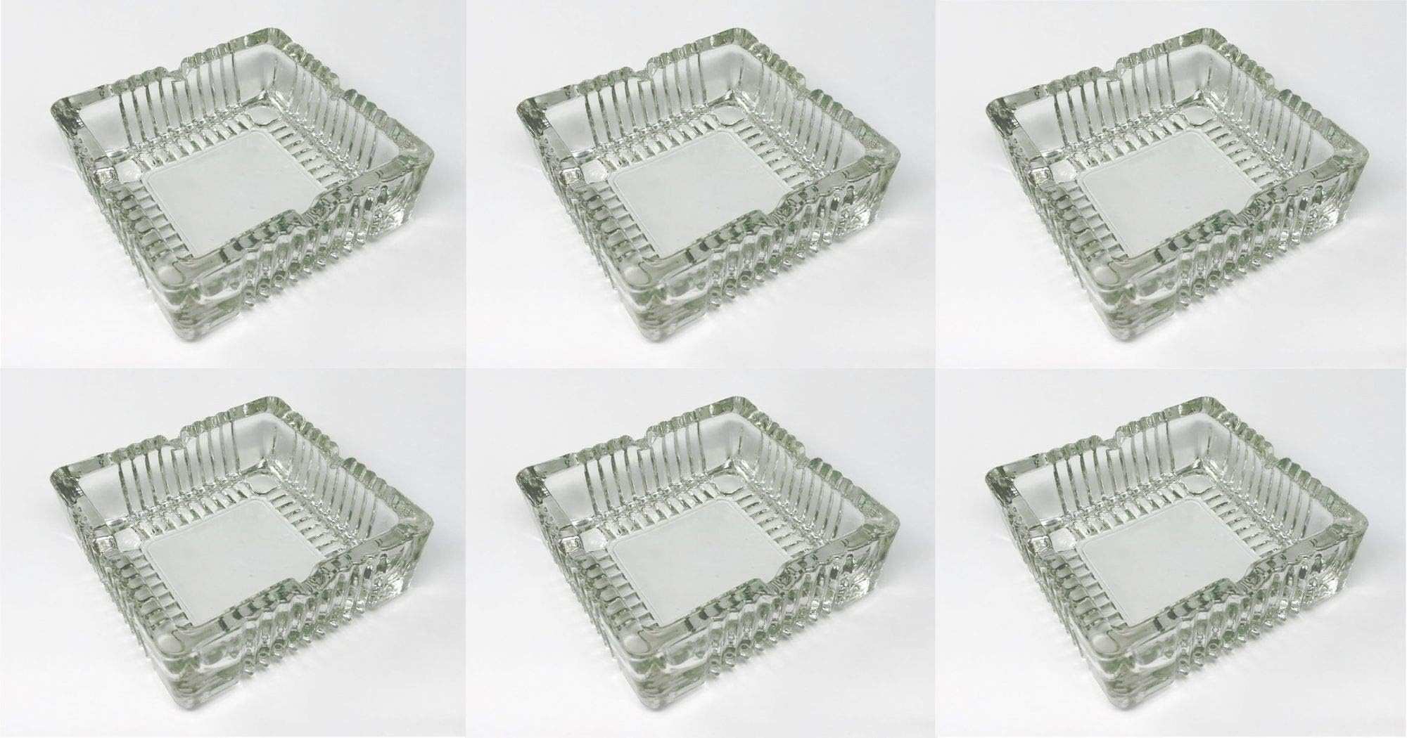 EuroDiscount Ash Tray Glass Ashtray Glass Stackable Square Shape Set of 6