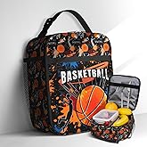 Kids Basketball Lunch Box for School Basketball Cooler Insulated Lunch Bag With Adjustable Shoulder Strap Reusable Portable Waterproof Leakproof Sport Lunchbag for Kids Girls School Office Work