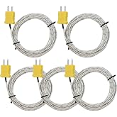 5 Pieces 3 Meters K Type Mini-Connector Thermocouple Temperature Probe Sensor K Type Thermocouple Wire Temperature Sensing Line Measure Range -50 to 400 Celsius, Compatible with TM902C/ TES1310