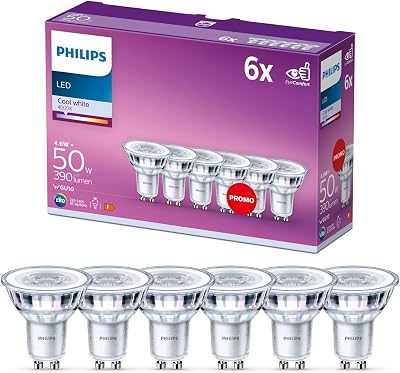 LED Classic GU10 Lampen, 6er-Pack, 50W, Reflektor LED Spots, Kaltweißes Licht, Energiesparend, Nicht Dimmbar