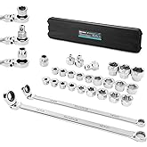 DURATECH 27PCS Extra Long Flex Head Ratcheting Wrench Set, 8-22mm | Double Box End Ratchet Wrench Set with E-type 8-22mm Replacement Heads, 10x19mm, 1/4", 3/8", 1/2" Socket Adapters