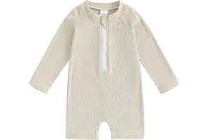 woshilaocai Baby Boy One Piece Swimsuit Rash Guard Short Sleeve Zipper Bathing Suit Beach Swimwear Sunsuit
