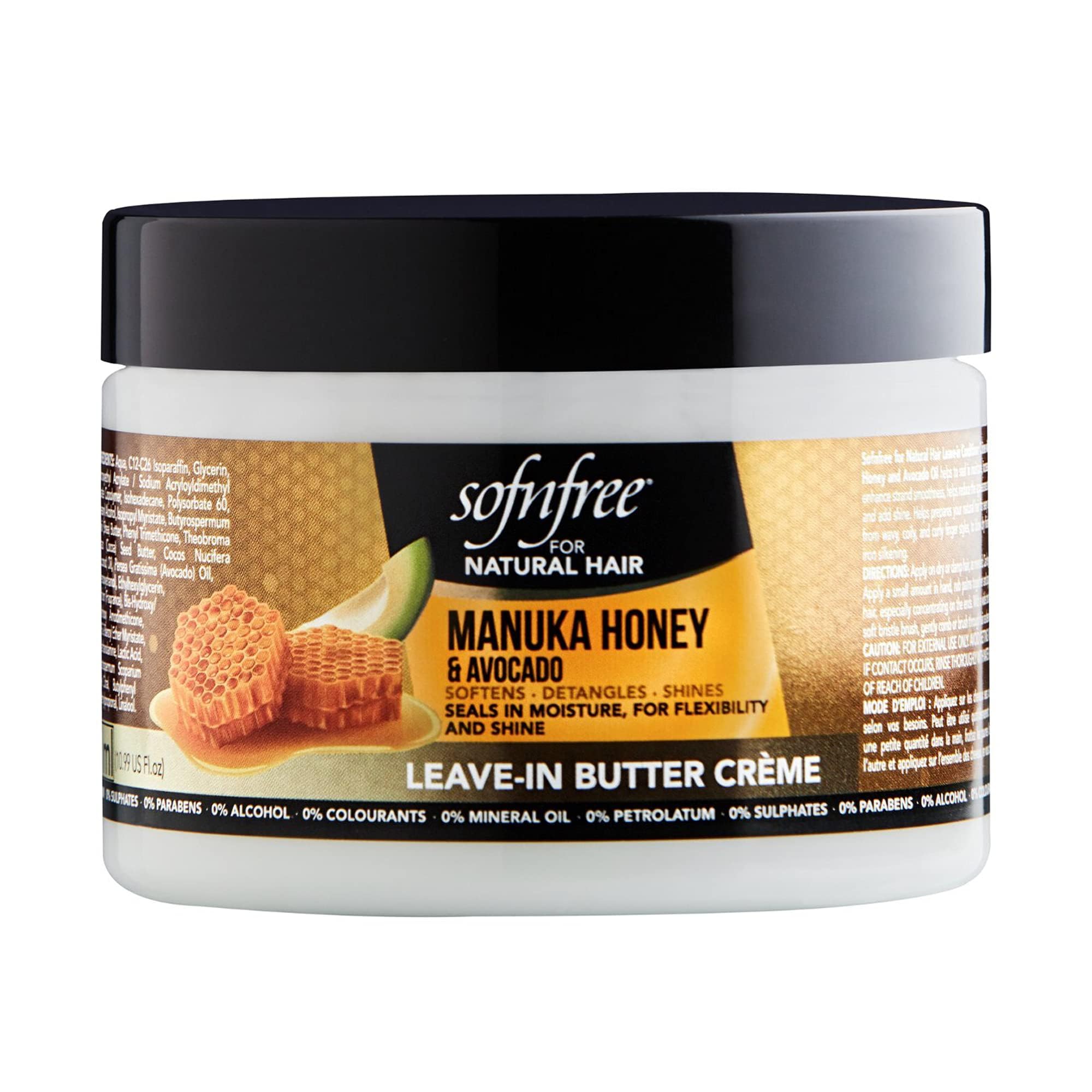 SOF N' FREE Leave In Conditioner with Manuka Honey & Avocado Oil for Wavy Curly Hair, Anti Frizz Hair Strengthening Products 325 ml Sourced by Bronx International Ltd