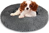 Enjamoy Plush Donut Dog Bed Calming Round Pet Cushion 60cm Dark Grey