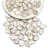 Pearl Connectors,5 Pcs Natural Freshwater Pearl Links Pendant Connectors with Golden Edge Wrapped Iron Findings Connectors Charms for Jewelry Making DIY Handmade Accessories