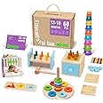 TOOKYLAND Montessori Toys for 1 Year Old, 8 in 1 Learning Educational Set Wooden Toys (Includes Stacking Cups, 3-in-1 Educational Box, Pound Bench, Shape Puzzle and More)