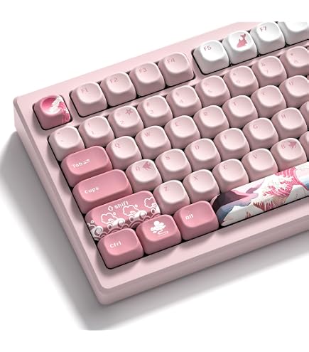Womier Pink Cute Keycaps Kanagawa, PBT Keycaps for Mechanical