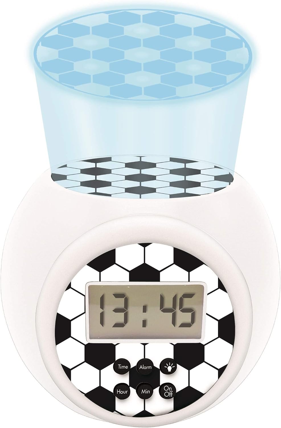 LEXIBOOK Projector Alarm Clock Football with snooze function and alarm function, Night light with timer, LCD screen