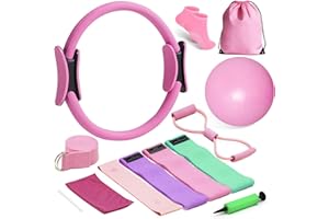 JOLLCMA Pilates Kit for Home Workouts, Pilates Essentials Kit for Women, Better Me Pilates Kit,Pilates Equipment with 14.5"Pilates Ring Set,9" Yoga Ball,Cooling Towel,6 Pilates Resistance Bands for Stretching