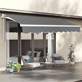 VINGLI 12' x 10' Retractable Awning for Patio Awning Door Awning with Manual Crank Handle, Aluminum Frame Door Canopy UV Resistant (Grey)