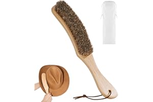 HYDERMUS Cowboy Hat Brush, 100% Horsehair Brush for Cleaning, Lint Brush Removes Dust, Pet Hair, Cleaning Kit for Suede, Felt Hats, Wool Coats, Suits, Clothes, Shoes, Furniture, Wood Handle with Storage Bag