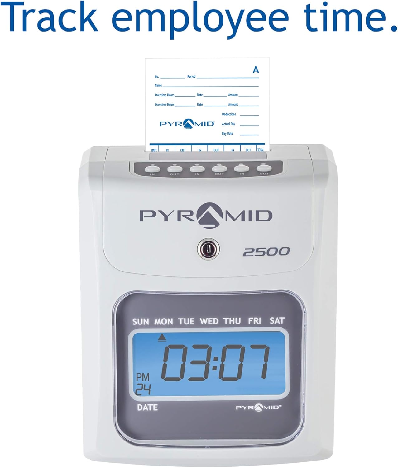 Pyramid Time Systems 2500K1 Bundle, Includes Model 2500 Auto Aligning and Top Loading Time Clock, 100 time Cards, Two Ink Ribbon cartridges, one 10 Slot time Card Rack and Two Security Keys : Office Products