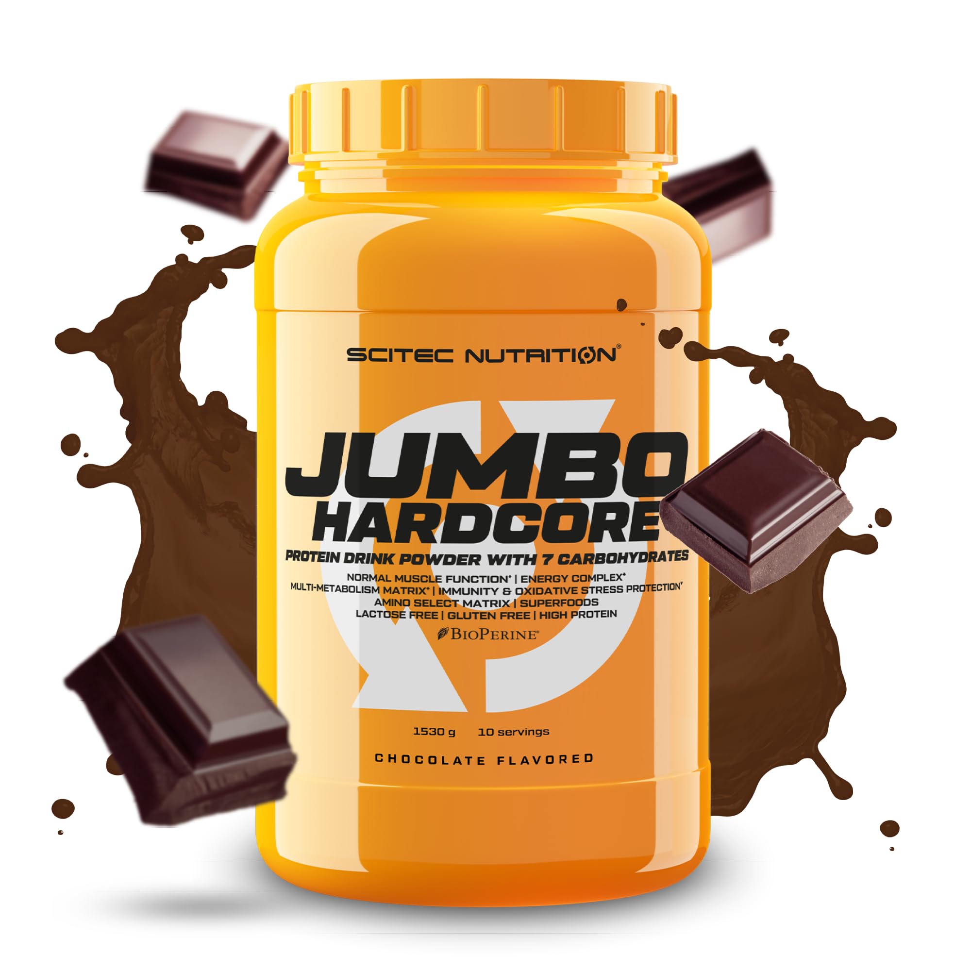 Scitec Nutrition Jumbo Hardcore, High Protein Weight Gainer with Amino Select Matrix, Superfoods, Creatine and with 7 carbohydrates, Gluten-Free and Lactose-Free, 1530 g, Chocolate