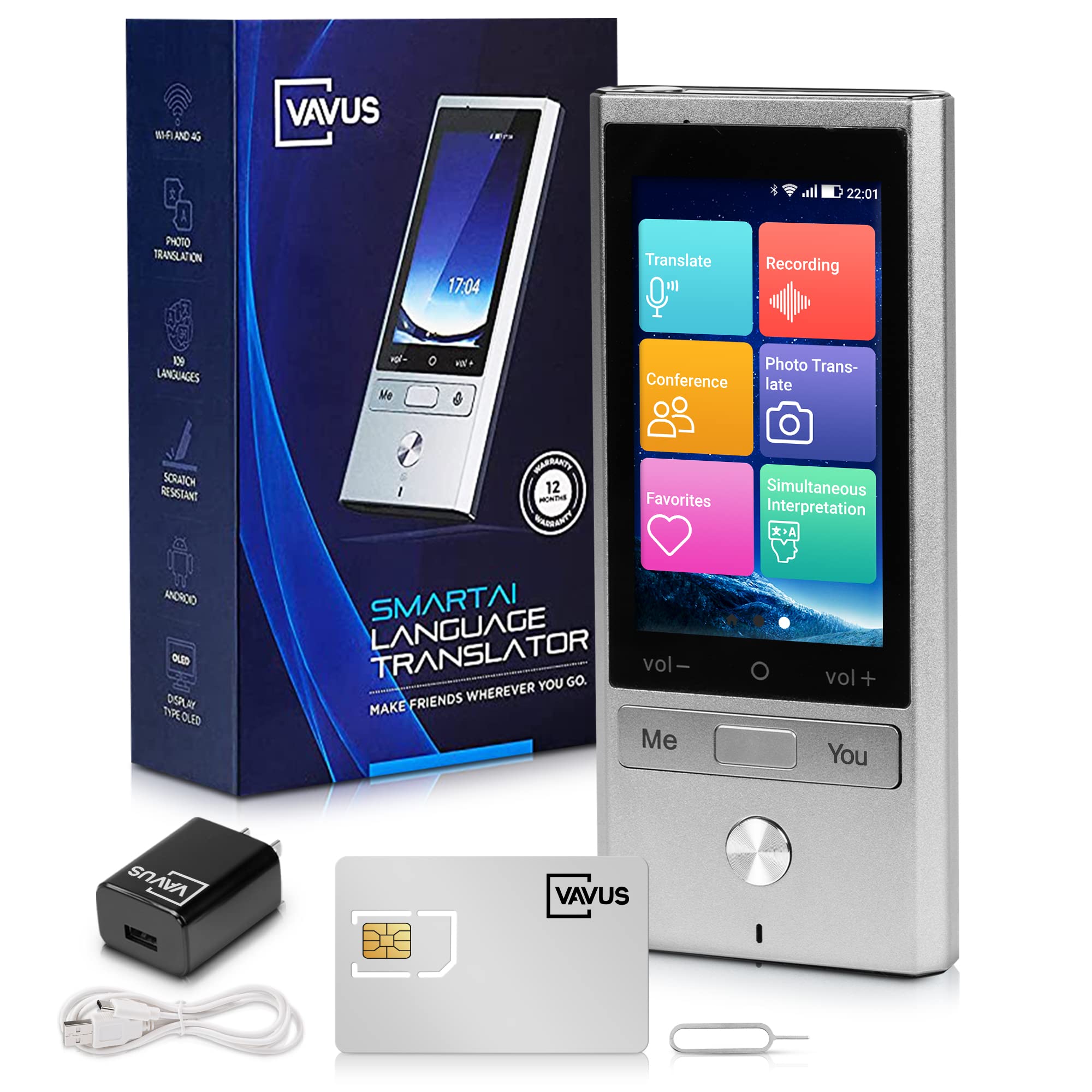 Vavus 1.1 Language Translator Device - Unlimited 4G