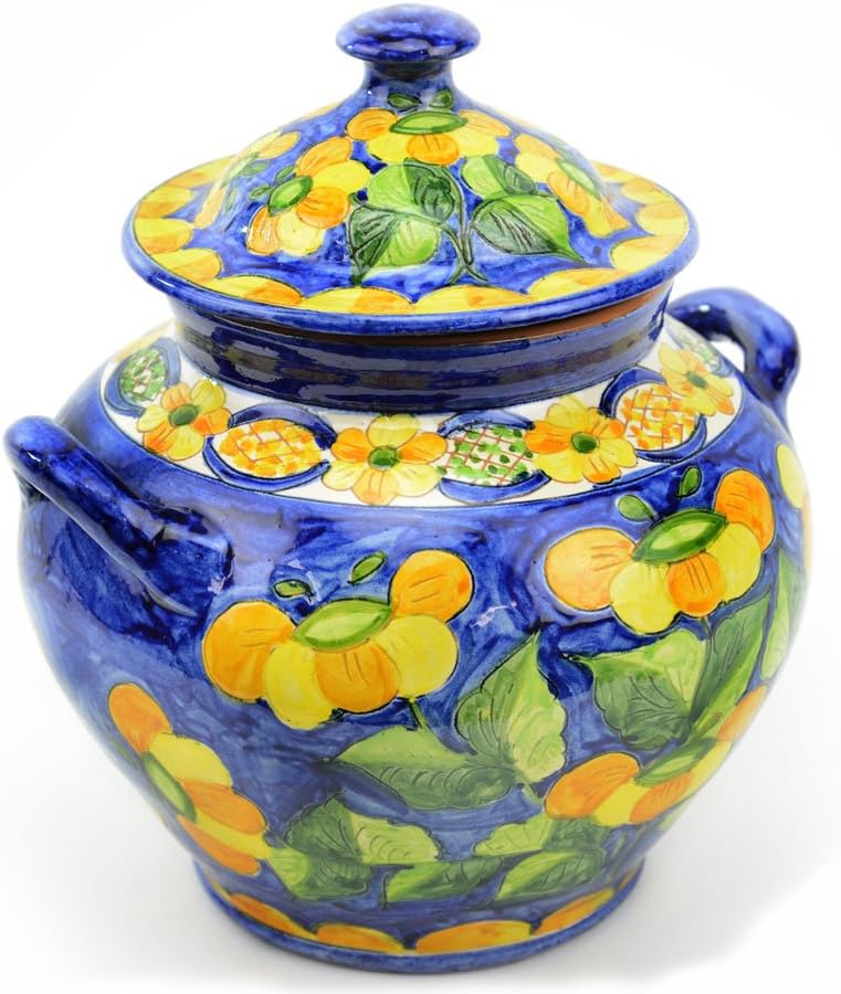 Hand-Painted Kitchen Canister, Mediterranean Blue and Yellow, Large