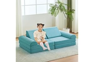 jela Kids Couch Large, Floor Sofa Modular Funiture for Kids, Luxury Corduroy Fabric Playhouse Play Set for Toddlers Babies, Modular Foam Play Couch Indoor Outdoor (57"x28"x18", Teal)