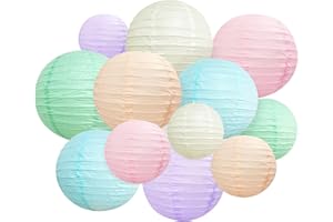 ANSOMO Pastel Rainbow Paper Lanterns Party Decorations Light Pink Blue Purple Mint Green Peach Ivory Hanging Wedding Birthday Baby Shower Bridal Colorful Ice Cream Easter Macaron 12 Pcs 12" 10" 8" 6"