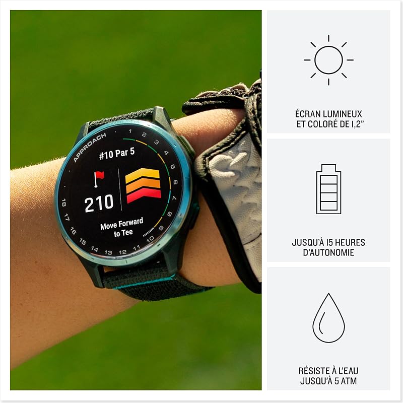 Approach J1, Montre GPS intégré, Jeunes Golfeurs, Noir, Boîtier 43mm