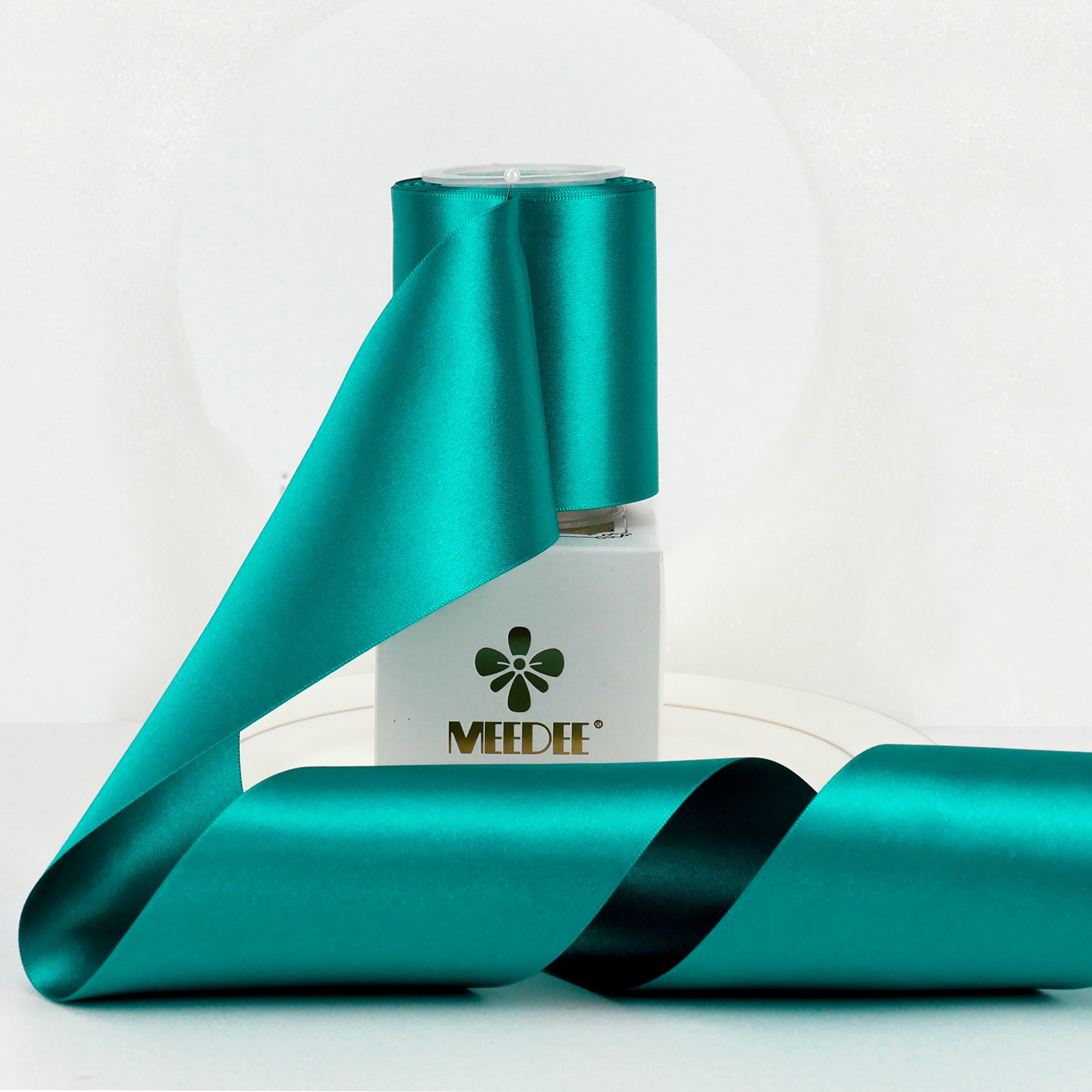 Photo 1 of ** BLUE**
MEEDEE Teal Satin 3 Inch Ribbon Lux Double Faced Satin Ribbon Christmas by 10 Yards Green Ribbons Teal Ribbons for Christmas Tree Decoration, Weddings, Flower Bouquet, Bow Making