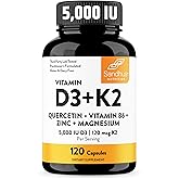 Sandhu's Vitamin D3 K2 Magnesium 5000 IU, 120mcg K2 Capsules 120 Count (Pack of 1) | with VIT B6, Zinc & Quercetin | D3K2 Supports Superior Absorption, Energy, Immune, Muscle Health for Men & Women