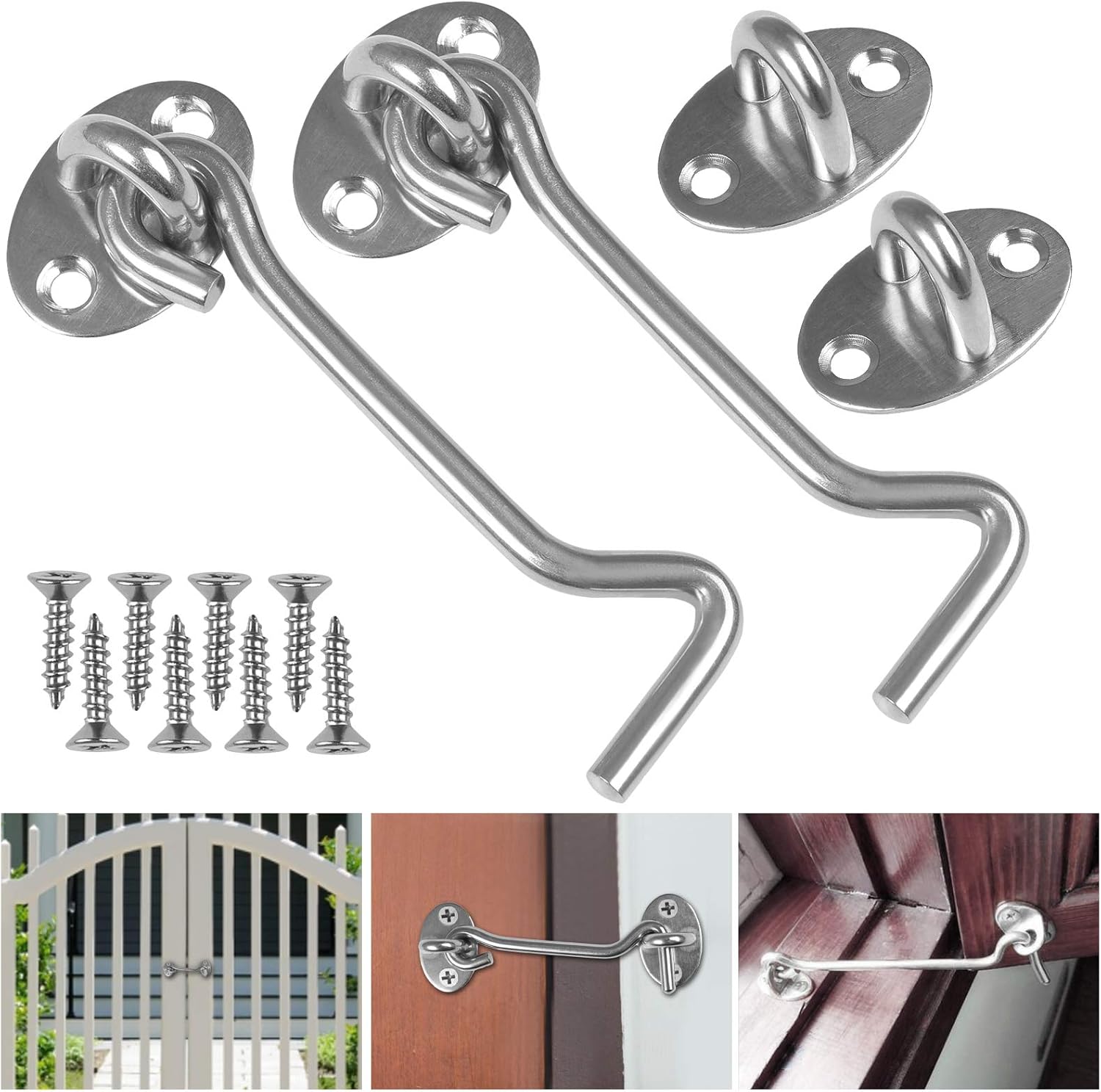 Cabin Hook, Eokeey 2pack Hook and Eye Latch Stainless Steel Metal Door