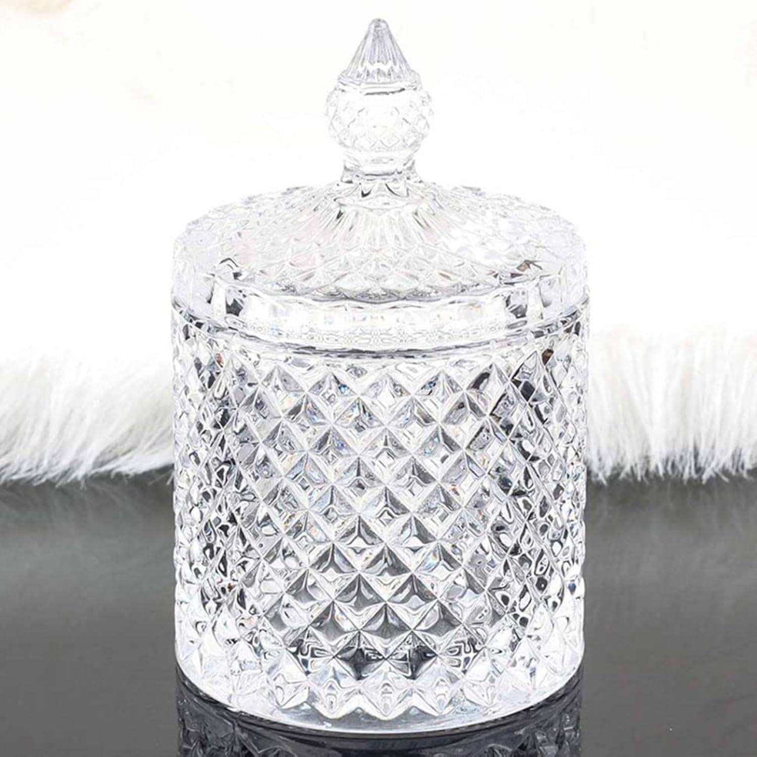 Maestro craft Jar with Lid, Clear Crystal Glass Biscuit Barrel Container Decorative Candy Jar, Jewellery Storage Jar, Sugar Sweet Jar, Organiser Jar 300ml