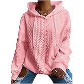Verdusa Women's Y2K Cable Knit Long Sleeve Hoodie Drawstring Oversized Sweatshirt Winter Fall Outfits