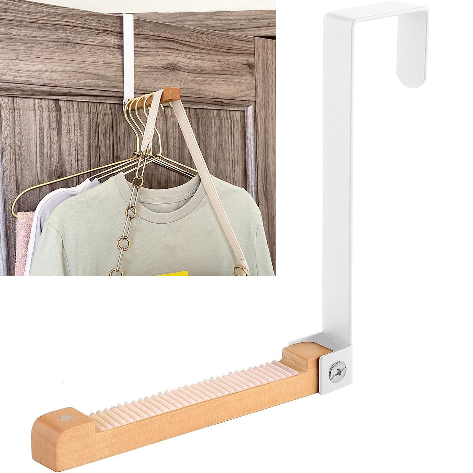 RUIENGCOMM Over Door Hooks - Foldable White Over Door Drying Rack for Clothes, Towels, Coats, Backpacks, Hats