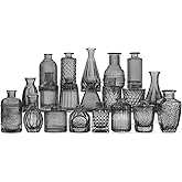 20 Pcs Black Glass Bud Vases- Set Gray Small Vases for Flowers, Vintage Style Cute Glass in Bulk for Centerpieces Rustic Decorative Flower Wedding Table Home Decor