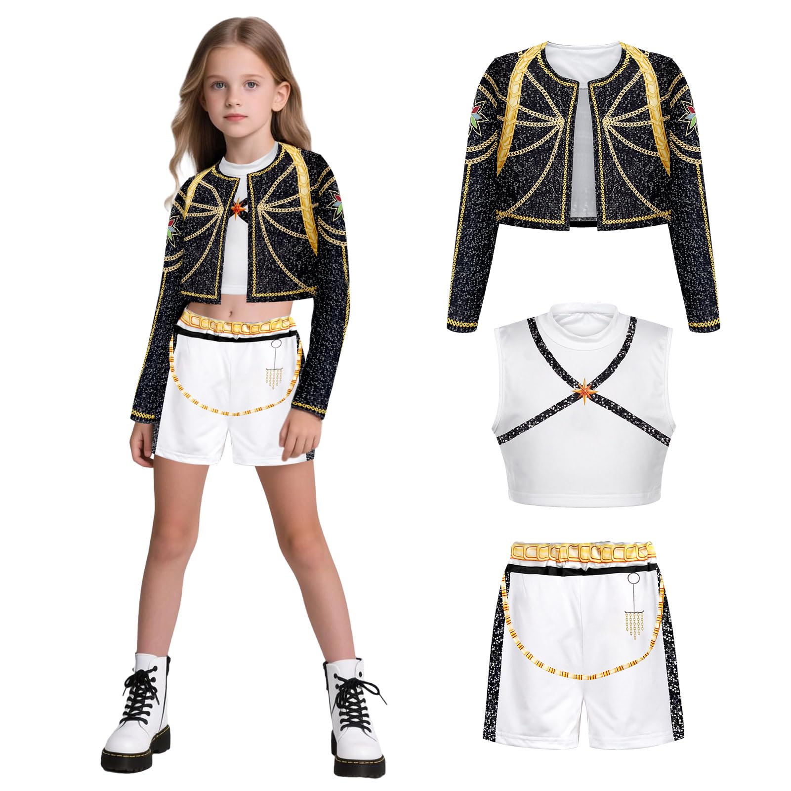 Photo 1 of Fanskaty Pop Singer Costume Halloween Costume Girls Stage Cosplay Clothes for Girls Kids Black