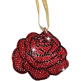 Popfizzy Red Rose Christmas Ornaments, Holiday Christmas Decorations, Unique Stocking Stuffer, Rhinestone Xmas Tree Ornament