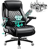 600LBS Large Heavy Duty Office Chair with 5D Flip Arms,Comfy Big and Tall Executive Office Desk Chair with Pocket Spring Cushion,High Back Computer Chair with Lumbar Support,Dual Rubber Wheel