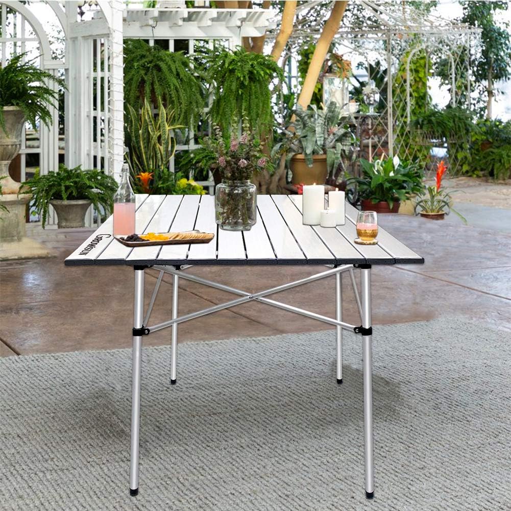 Growsun Folding Camping Table, Portable Aluminum Lightweight Square Camp Table w/Carry Bag for Outdoor and Indoor: Kitchen & Dining