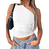 ForeFair Women One Shoulder Going Out Crop Tank Tops Slim Fit Sleeveless Shirts Y2k Cute Top
