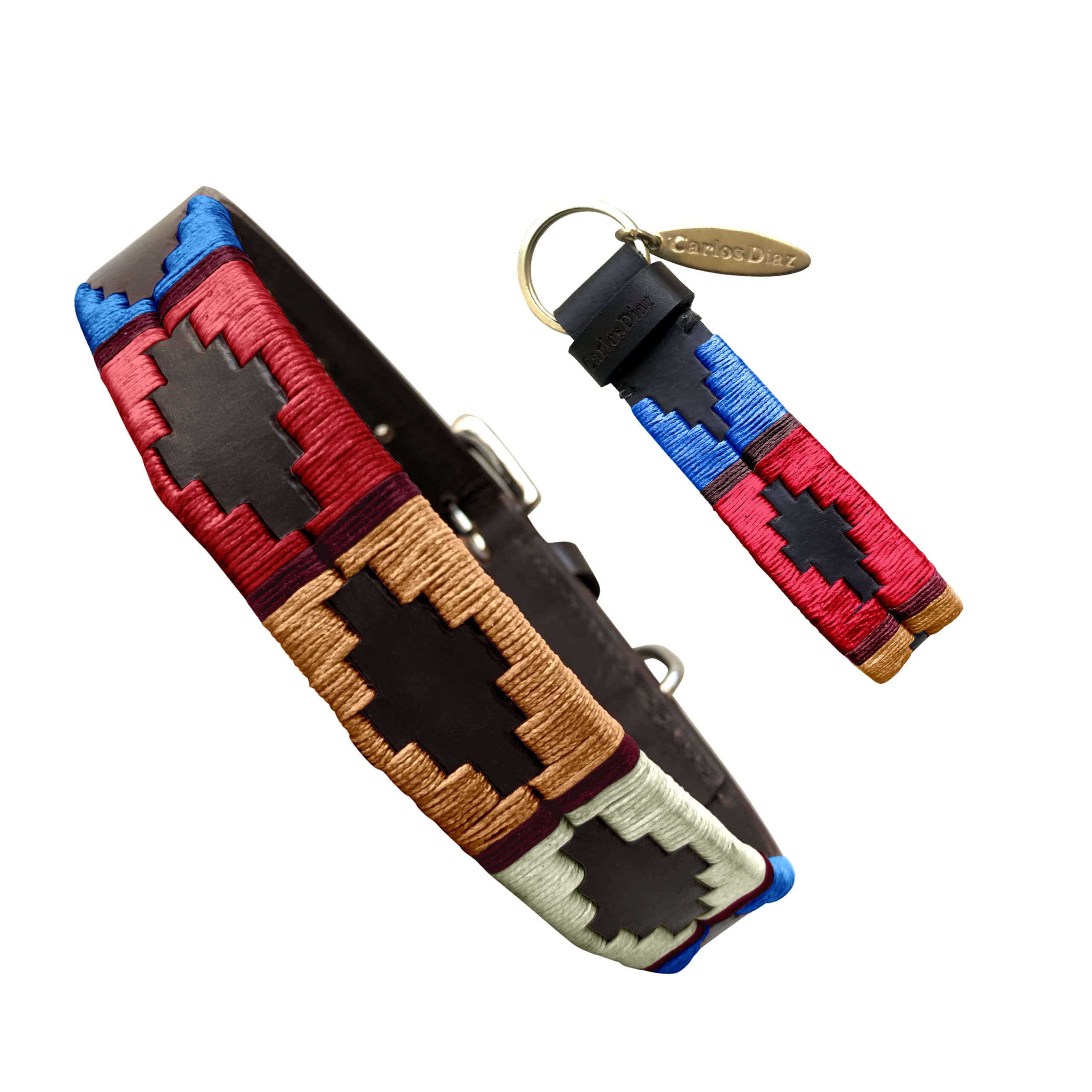 Carlos Diaz Genuine Leather Waxed Embroidered Polo Dog Collar XXS