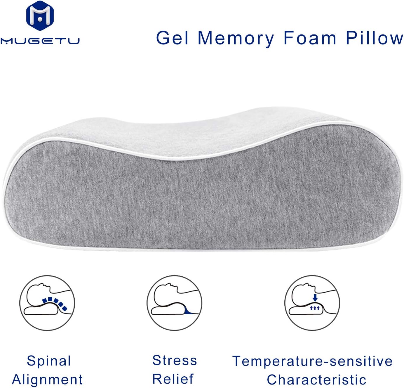 Mugetu Gel Infused Memory Foam Pillow Height Adjustable Cervical Pillow Supportive Contour Bed Pillow Neck Support for Back and Side Sleepers: Home & Kitchen