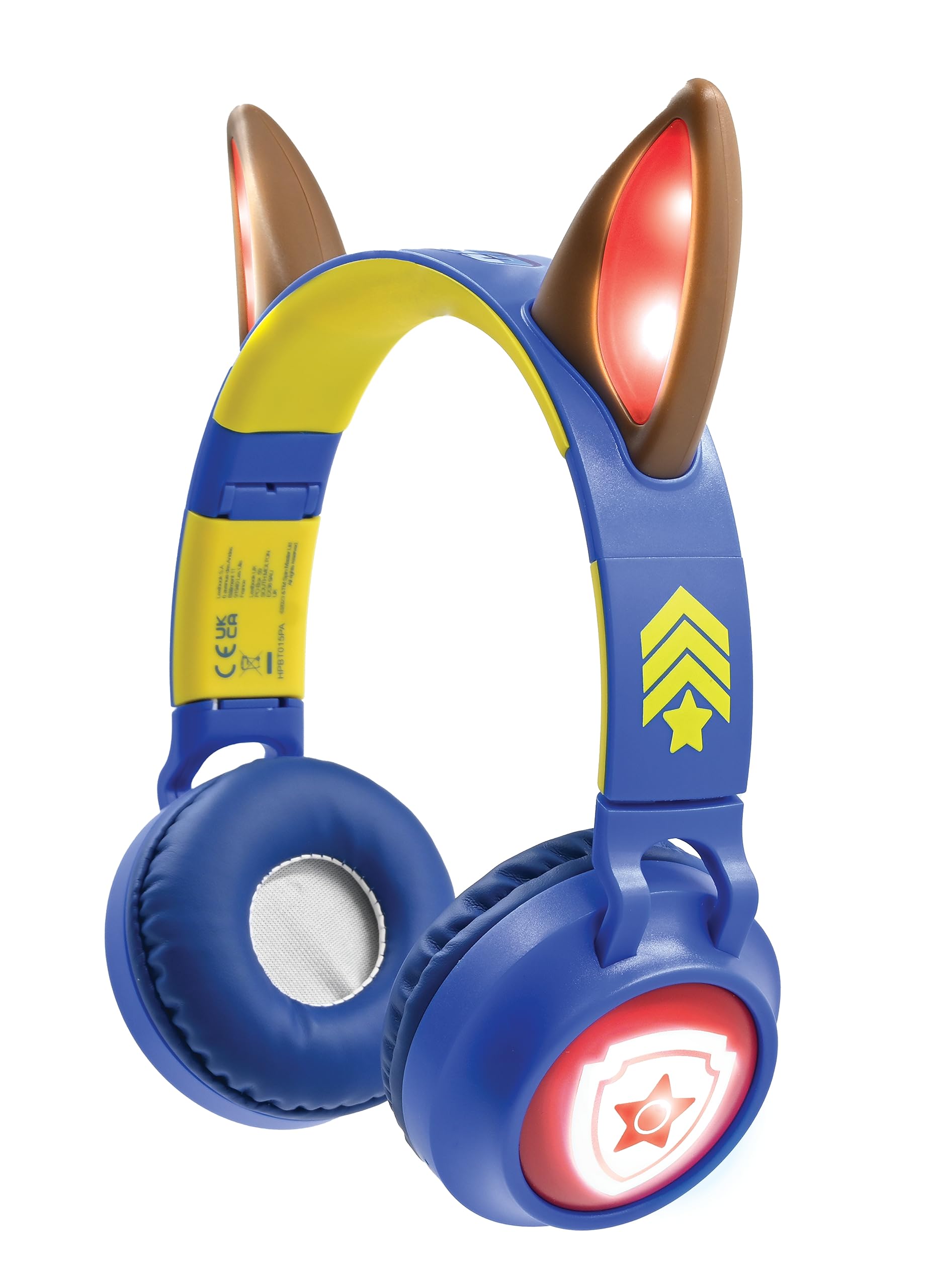 LEXIBOOK, Paw Patrol, Wireless and wired 2-in-1 headset with Chase ears, sound limited to 85 dB, light effects, foldable, adjustable, rechargeable, HPBT015PA