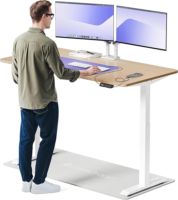 Desktronic HomeOne – Elektrisch höhenverstellbarer Schreibtisch aus Bambus, 160 × 80 cm, mit Touchscreen-Steuerung & integrierten USB-A & USB-C Ladeanschlüssen