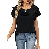 Funlingo Womens Dressy Casual Blouses Summer Ruffle Short Sleeve Tops Crew Neck Pleated Front Shirts 2026