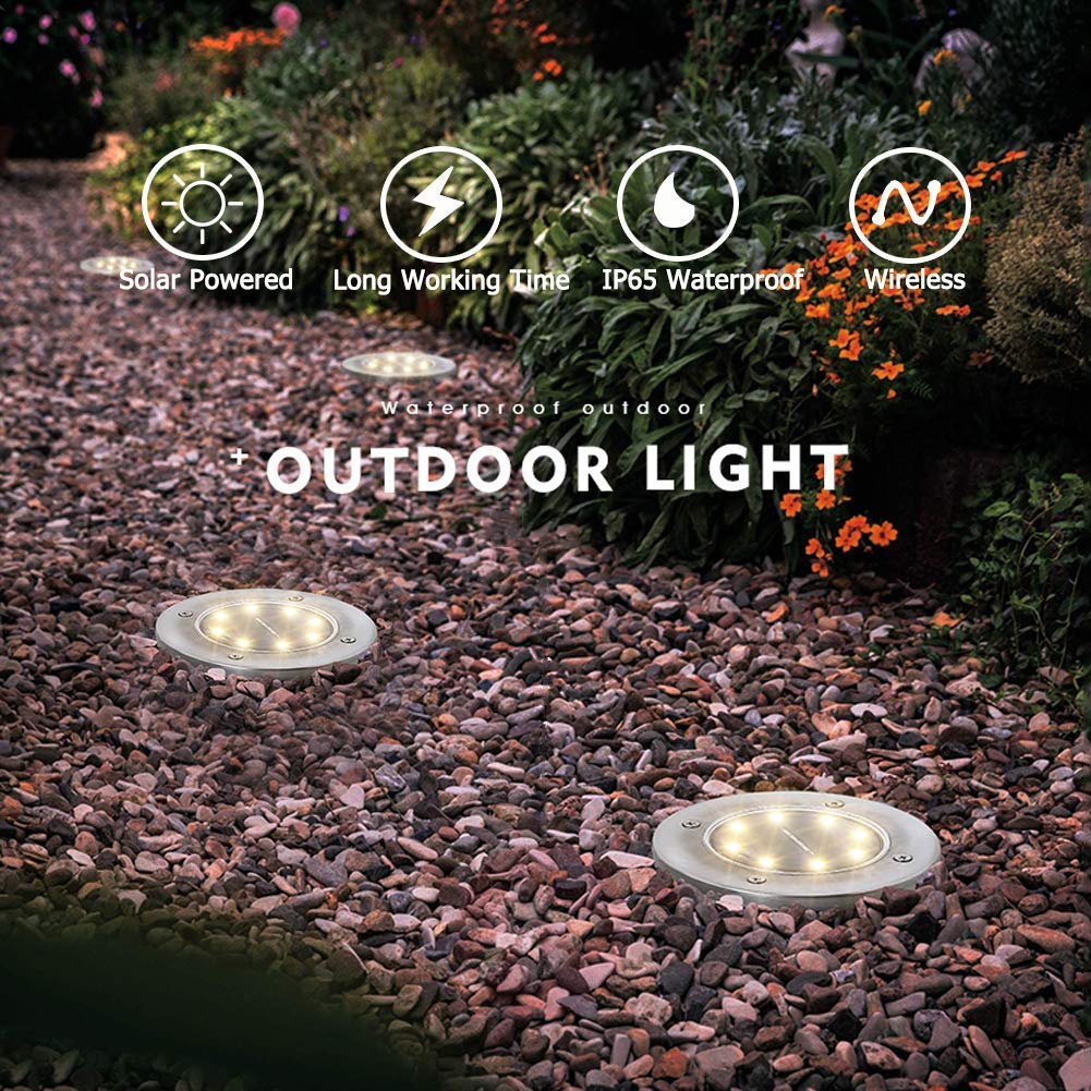 4 Pack Bodenleuchten Solarleuchte außen, Edelstahl Wasserdicht led beleuchtung Garten Außenleuchte, LED Solar Path Lights Garten Landschaft Beleuchtung für Pathway Yard Auffahrt Rasen