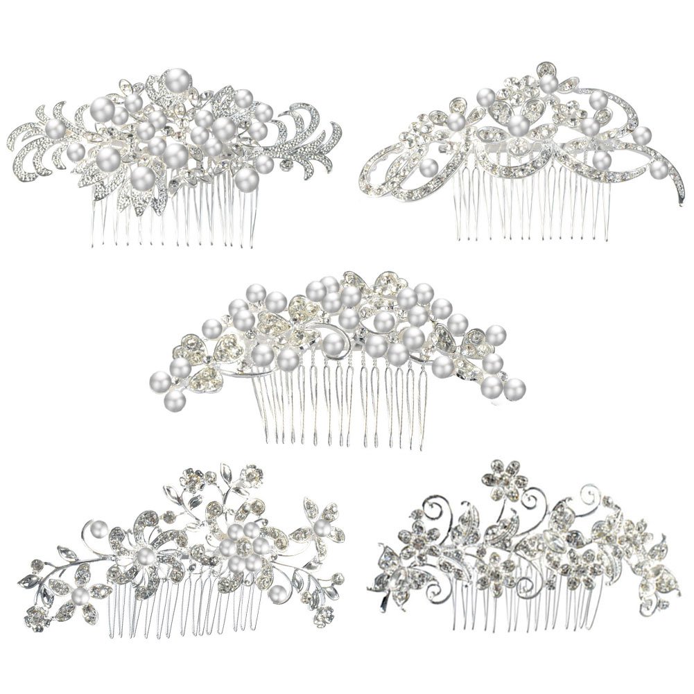 Gentlecarin Pack of 5 Vintage Bling Crystal Hair Comb for Women Princess Luxury Style