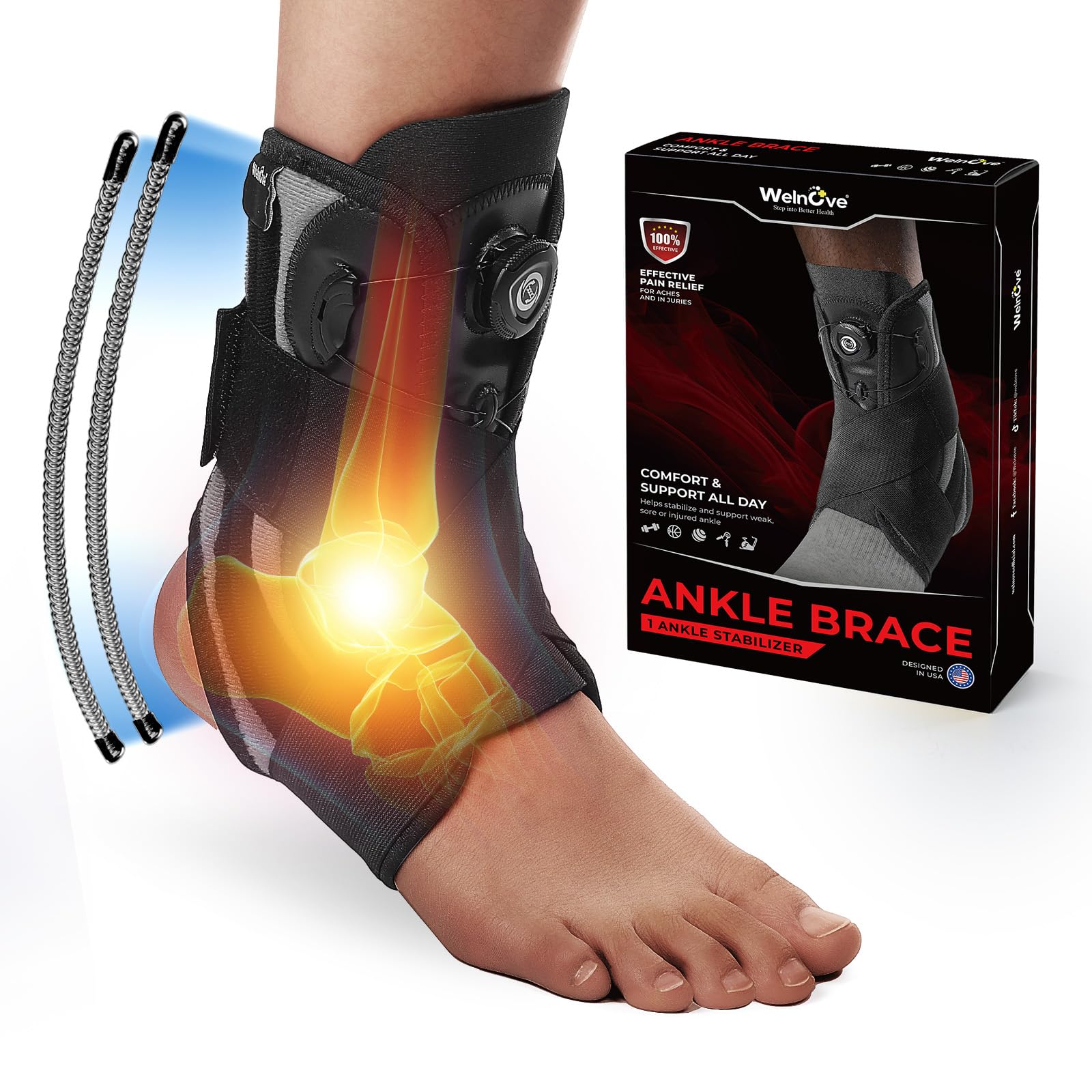 Welnove Ankle Brace: Maximum Metal Support for Men & Women, Prevention of Sprained Ankles with Metal Springs, Stabilizing for Running, Basketball, Volleyball(1 Unit, L)