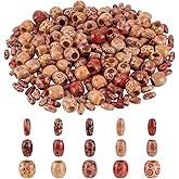 CRAFTYMELODY 300Pcs Drum Wood Beads 3 Styles Mixed Printed Drum Wooden Beads Oval Spacer Bead Round Barrel Loose Bulk for Bracelet Necklace Jewelry Making DIY Craft Hair Accessories Decoration