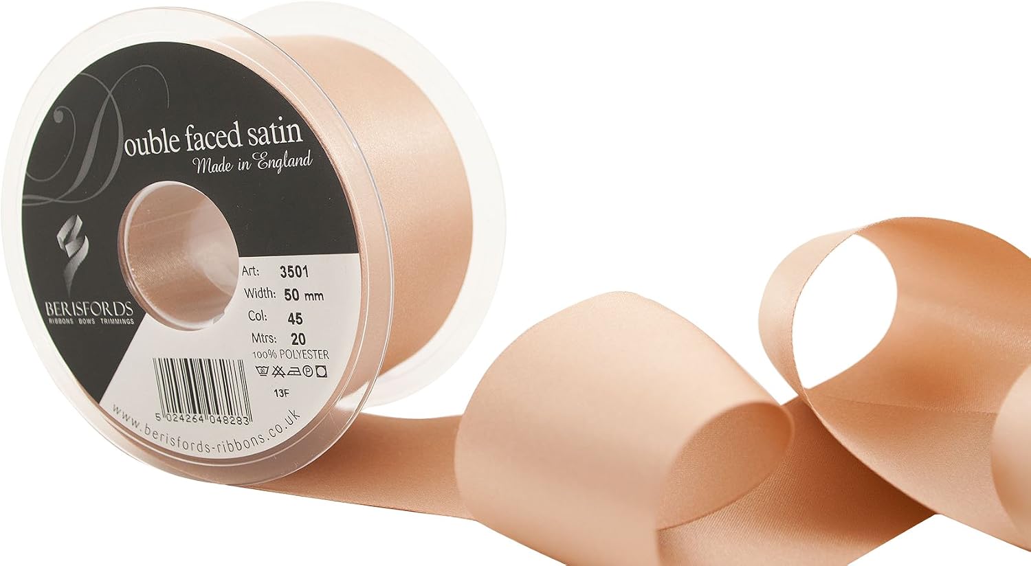 Berisfords Ribbon, Ecru, 50 mm x 20 m, Beige