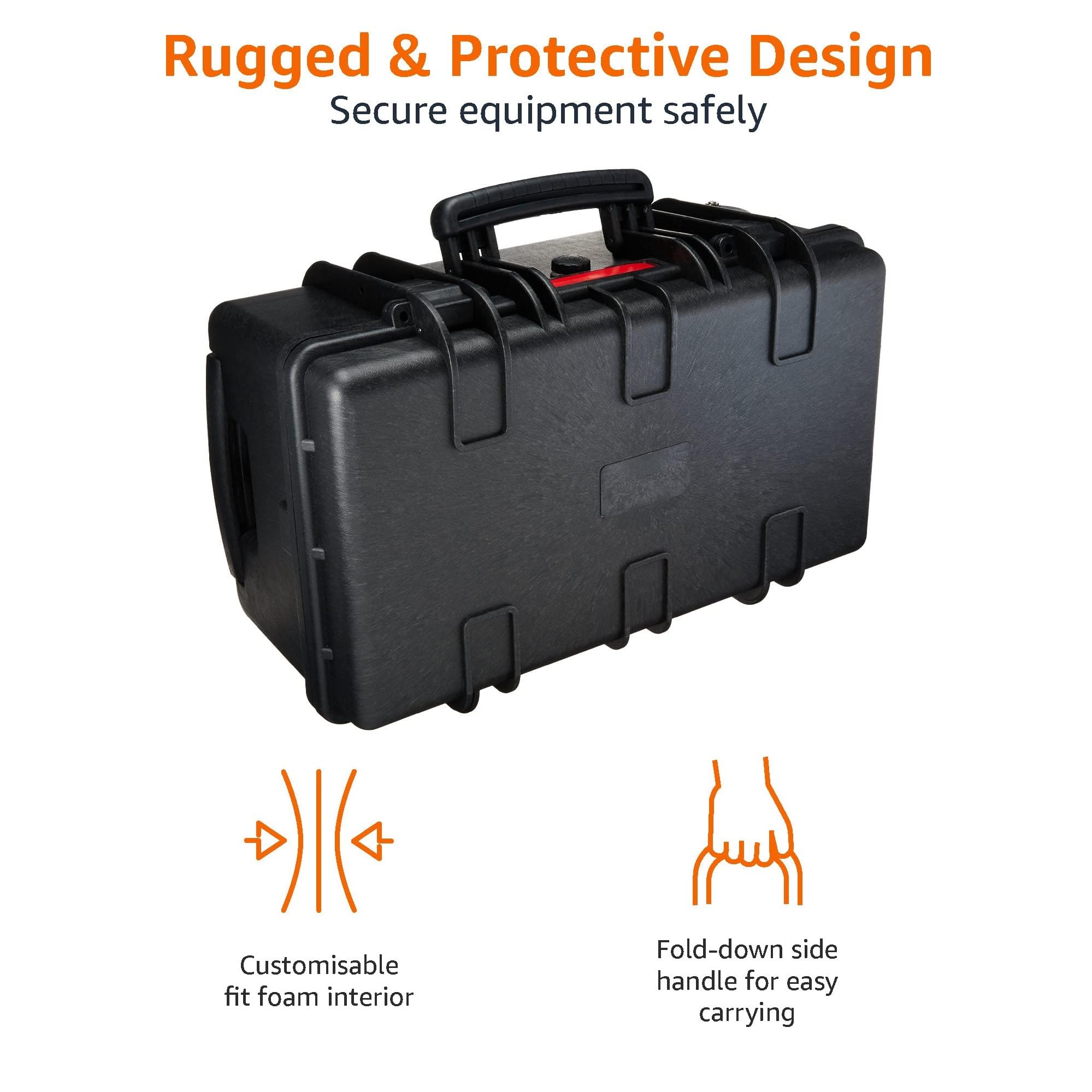 Amazon Basics Hard Camera Case with Wheels, Large, Black, Solid, 22