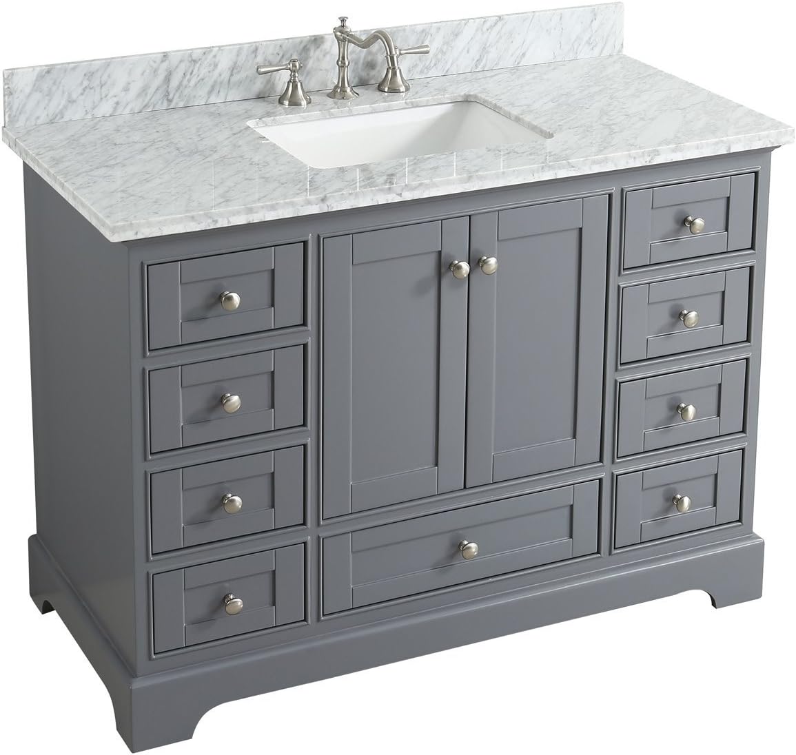 Amazon Com Urban Furnishing Jocelyn 48 Inch 48 Bathroom Sink Vanity Set With White Italian Carrara Marble Top Charcoal Home Kitchen