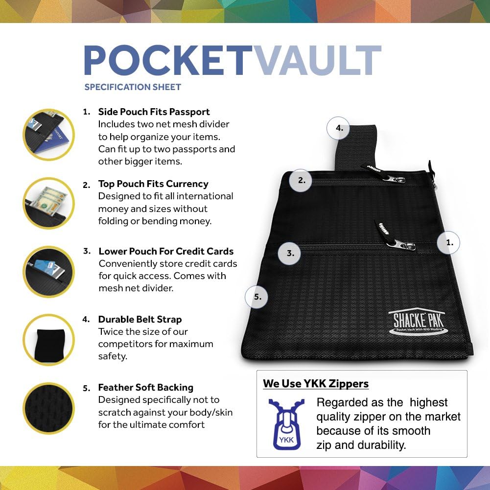  | Shacke Hidden Travel Belt Wallet w/RFID Blocker (Black with Black Strap) | Travel Wallets